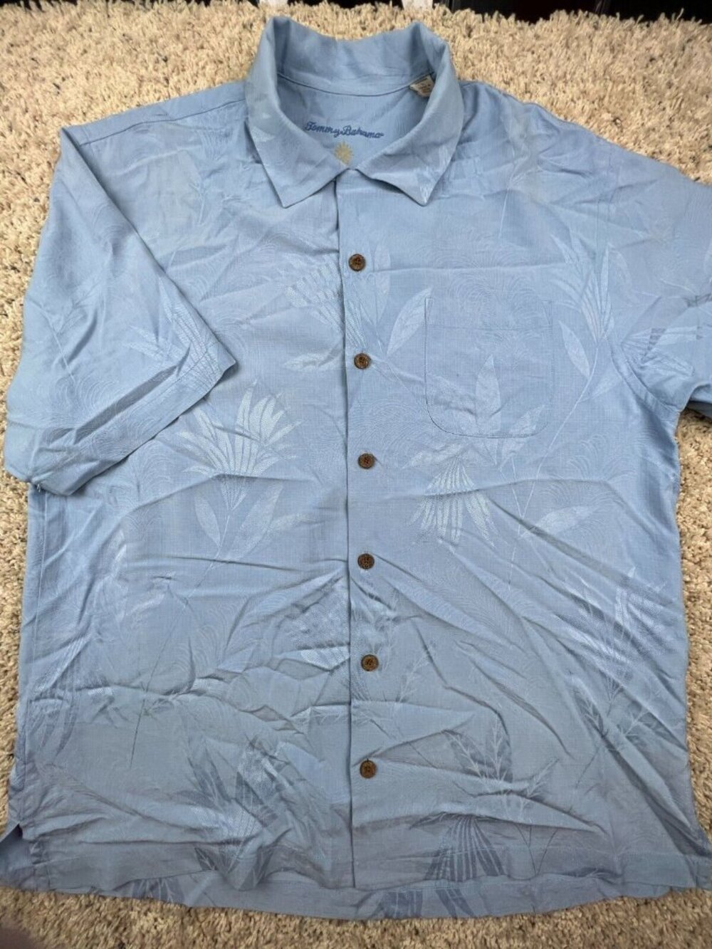 Tommy Bahama ALL SILK Hawaiian Button Up Camp Shirt Luau Floral Blue Large Men’s